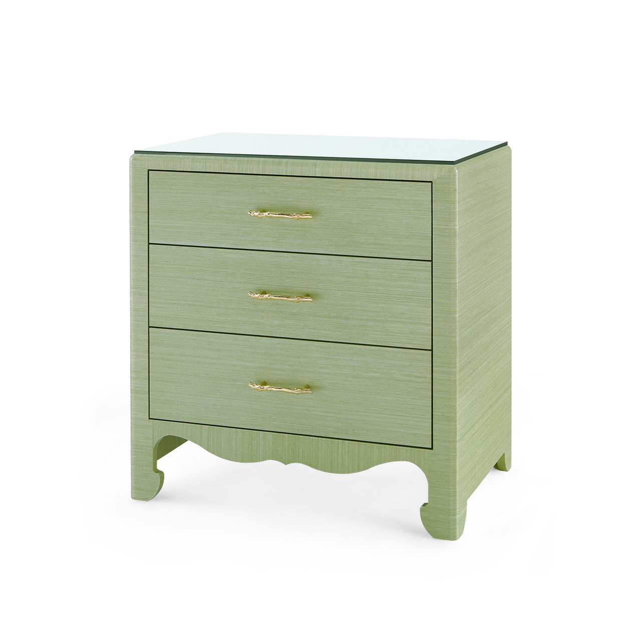 Gianna 3-Drawer Side Table with Glass Top, Spring Green