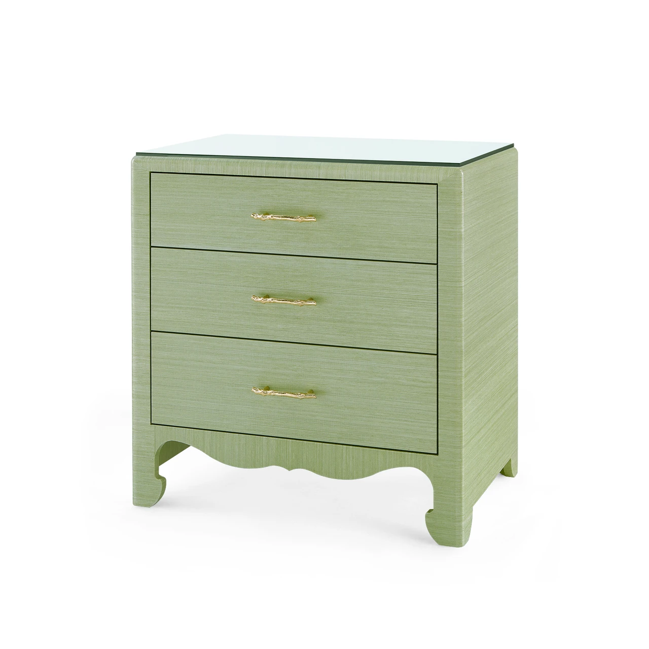 Gianna 3-Drawer Side Table with Glass Top, Spring Green