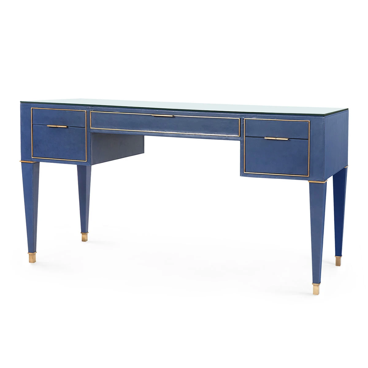 Hunter Desk  with Glass Top, Navy Blue