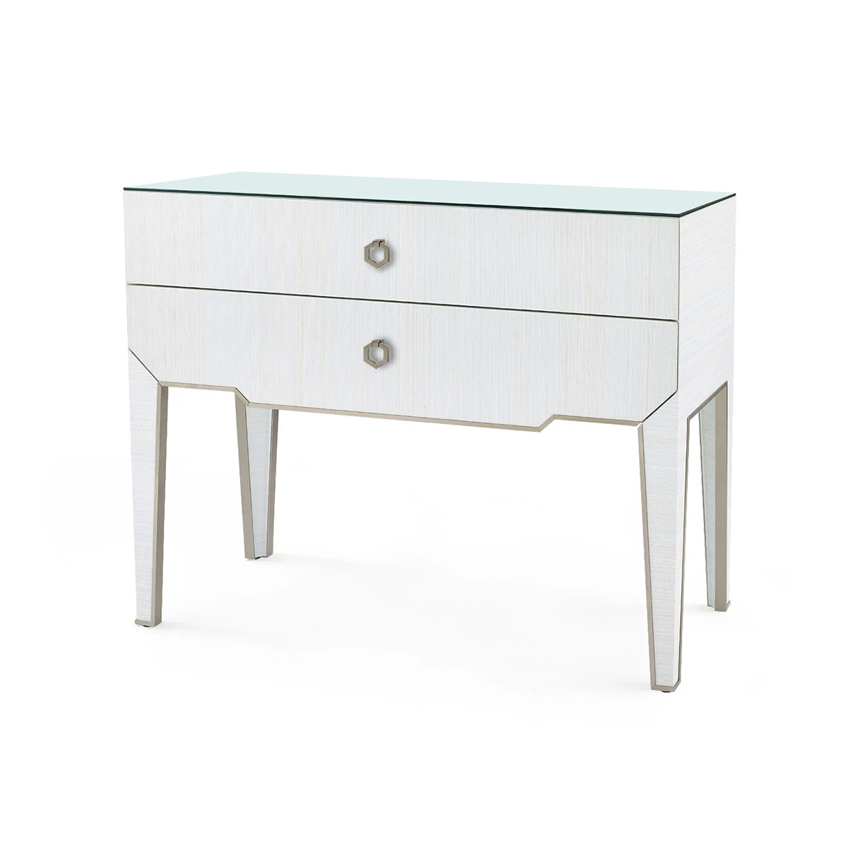 Madeline Console with Glass Top, Platinum Shimmer