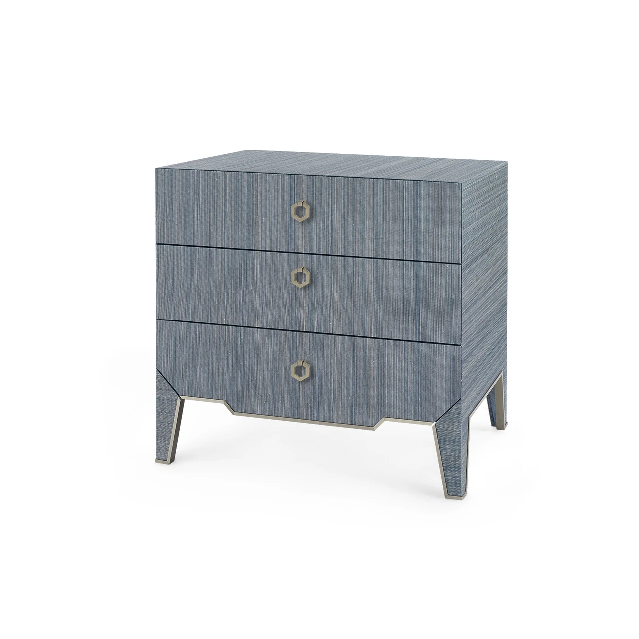 Madeline 3-Drawer Side Table with Glass Top, Colonial Blue
