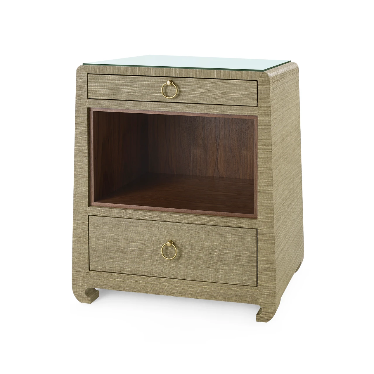 Ming 2-Drawer Side Table with Glass Top, Sage Green