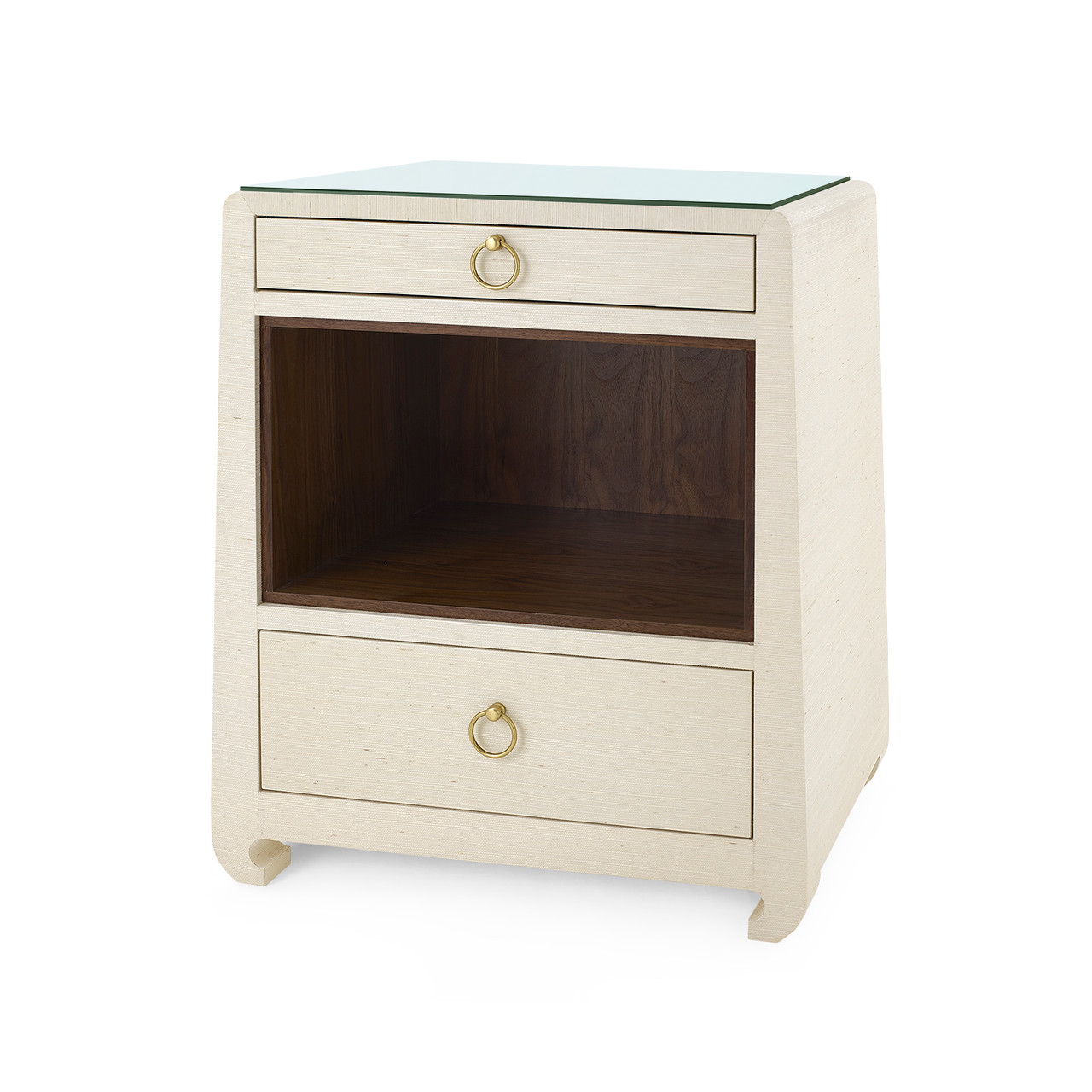 Ming 2-Drawer Side Table with Glass Top, Canvas Cream