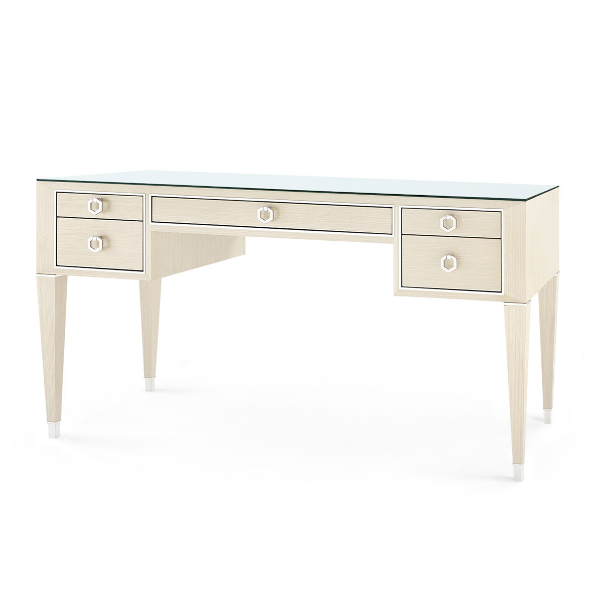 Morris Desk with Glass Top, Blanched Oak and Nickel
