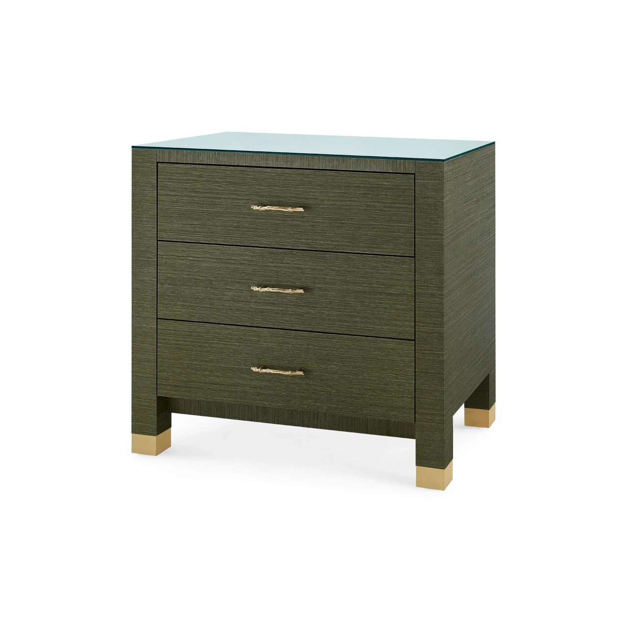 Camden 3-Drawer Side Table with Glass Top, Deep Olive