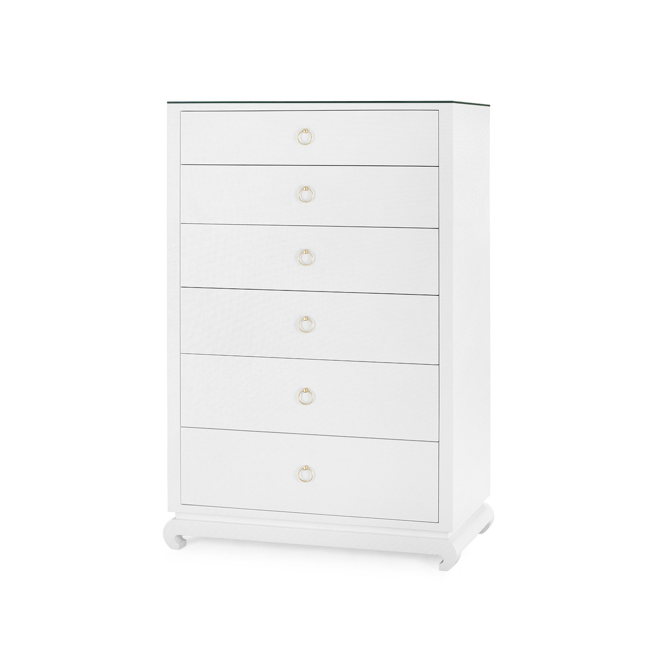 Ming Tall 6-Drawer with Glass Top, Chiffon White