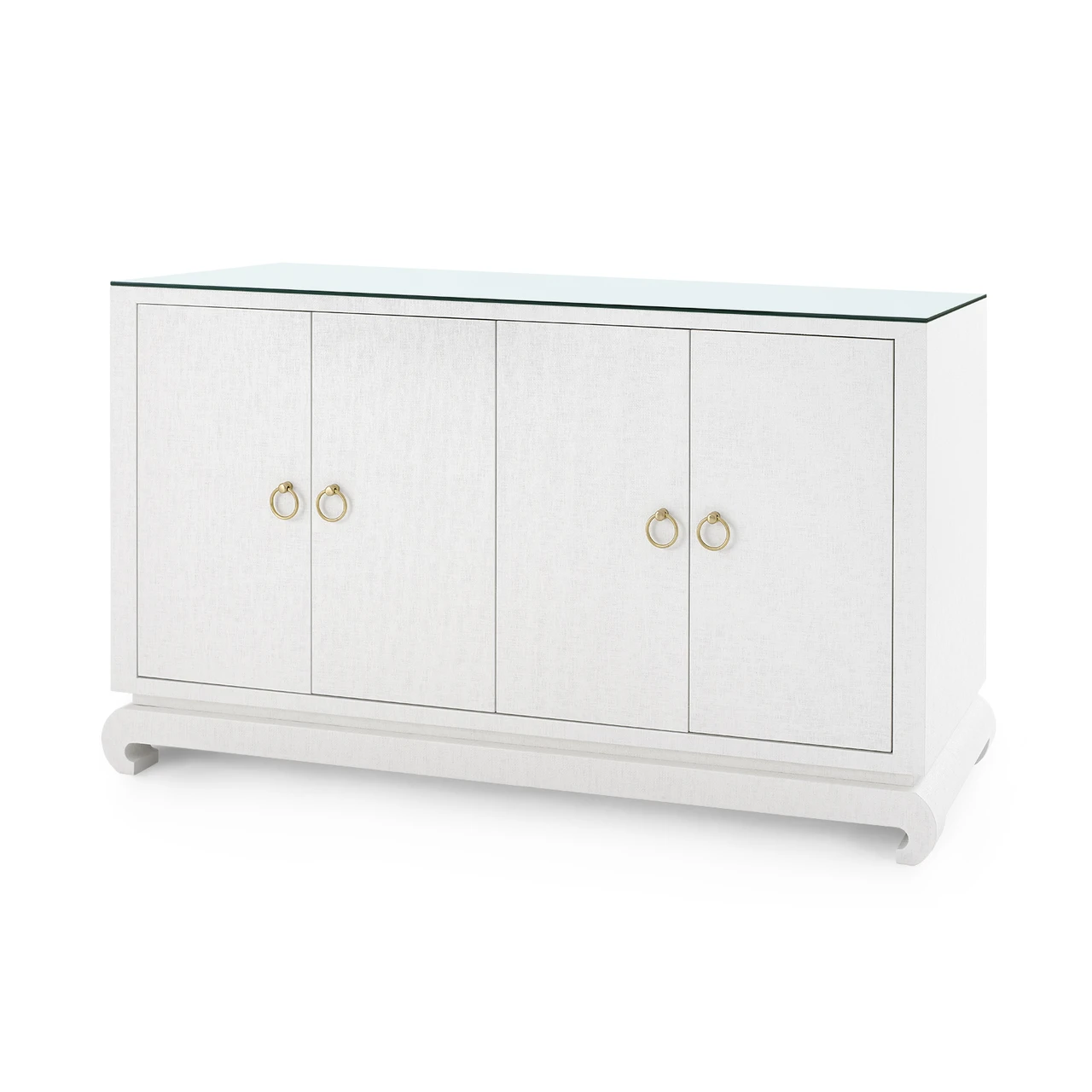 Meredith 4-Door Cabinet with Glass Top, Chiffon White