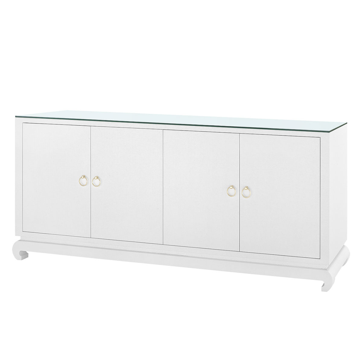 Meredith Extra Large 4-Door Cabinet with Glass Top, Chiffon White