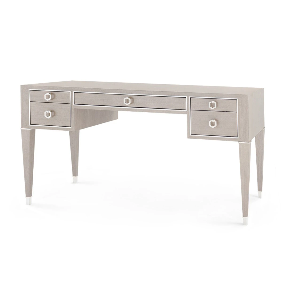 Morris Desk with Glass Top, Taupe Gray and Nickel