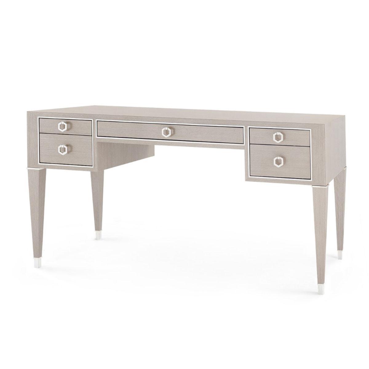 Morris Desk with Glass Top, Taupe Gray and Nickel