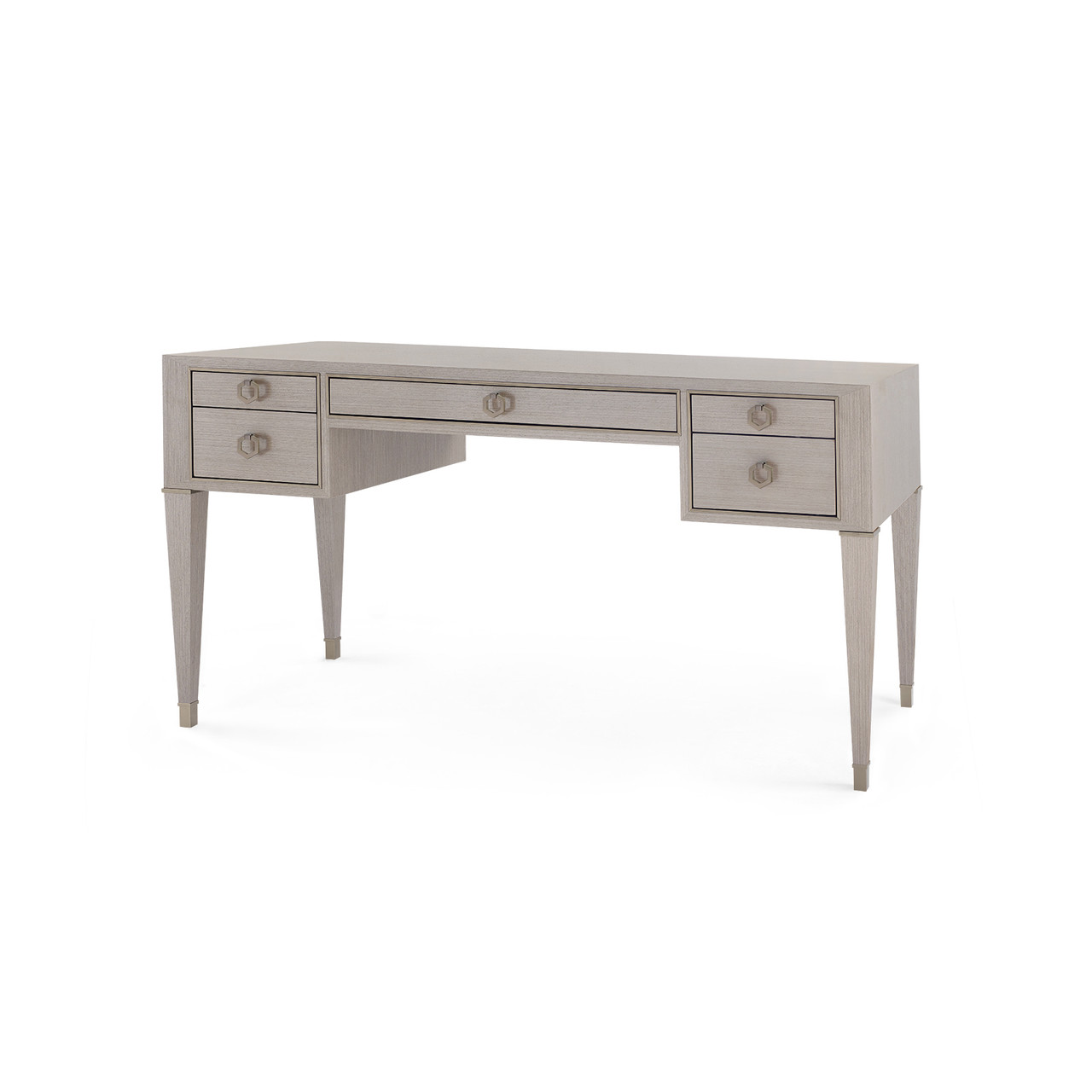 Morris Desk with Glass Top, Taupe Gray and Satin Bronze