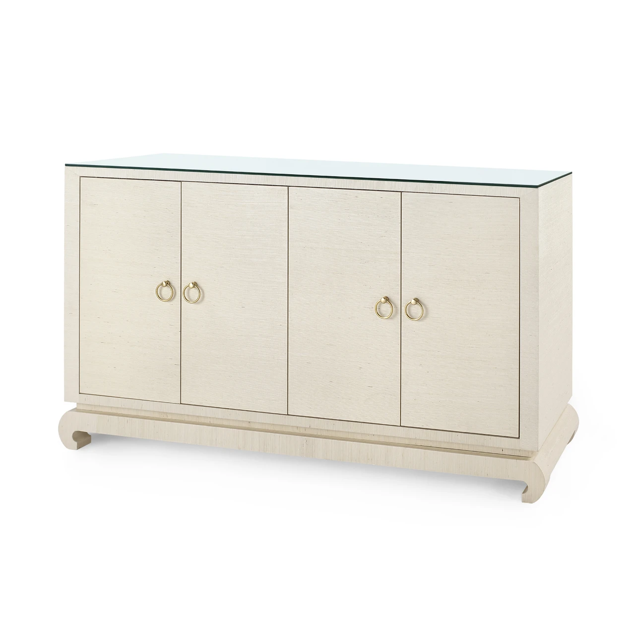 Meredith 4-Door Cabinet with Glass Top, Canvas Cream