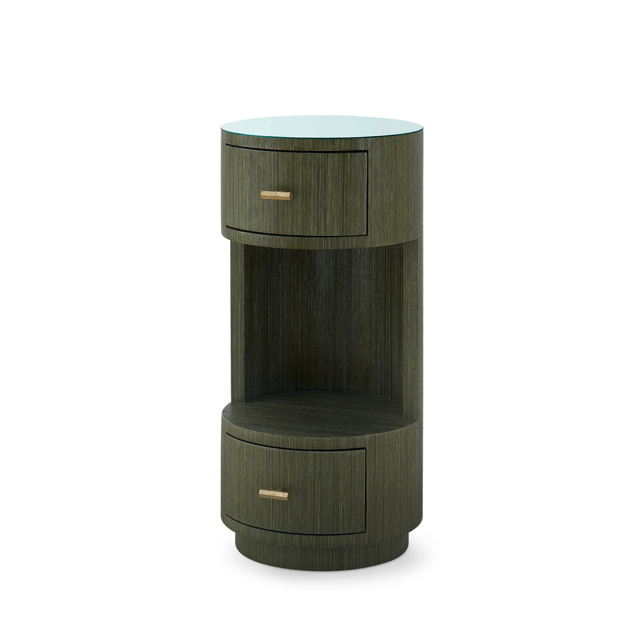 Aaron 2-Drawer Side Table with Glass Top, Deep Olive