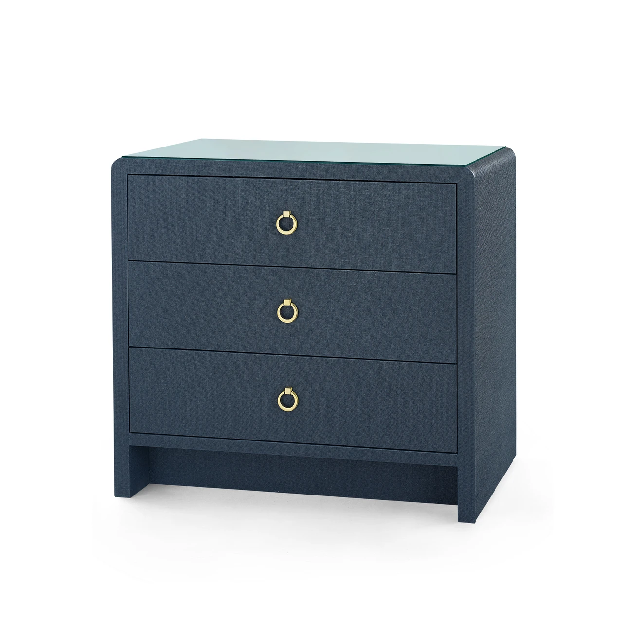 Bryant Linen 3-Drawer Side Table with Glass Top, Blue Steel