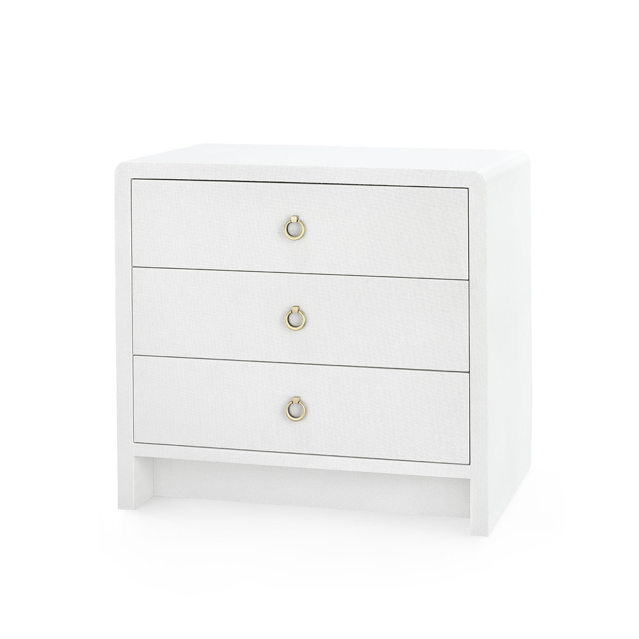 Bryant Linen 3-Drawer Side Table with Glass Top, Chiffon White