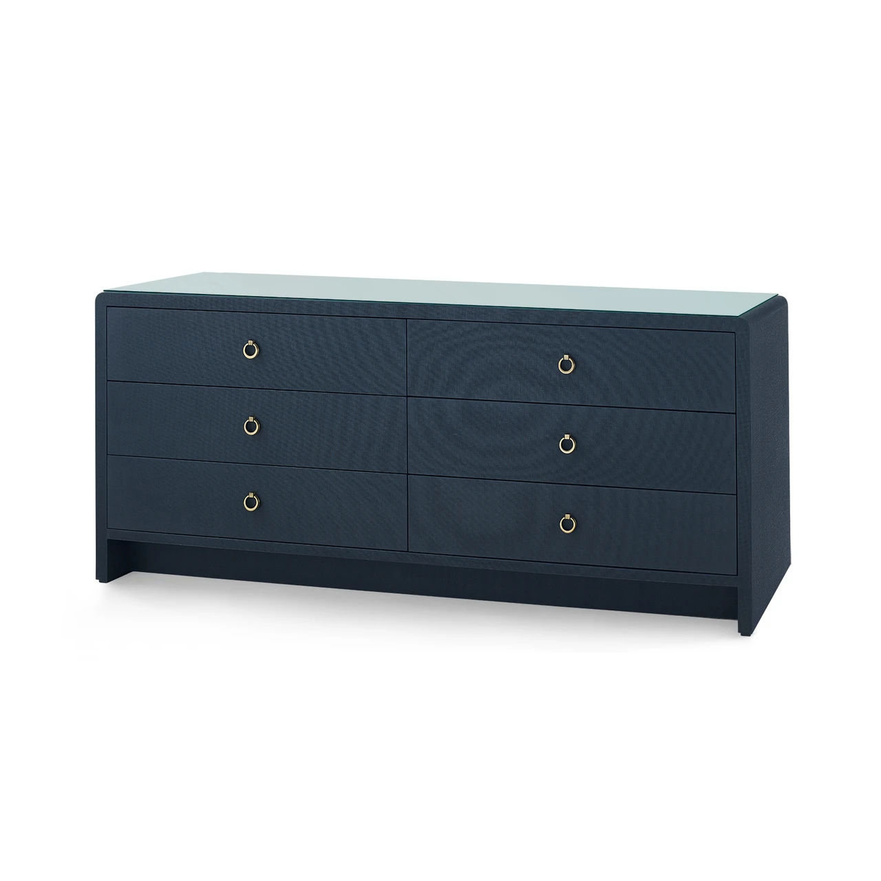 Bryant Linen Extra Wide Large 6-Drawer with Glass Top, Blue Steel
