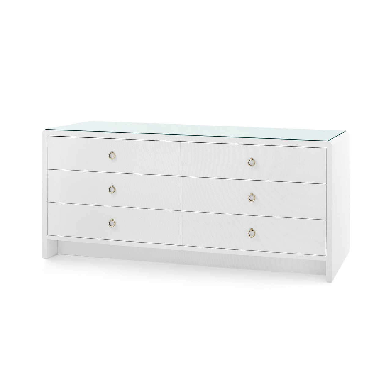 Bryant Linen Extra Wide Large 6-Drawer with Glass Top, Chiffon White