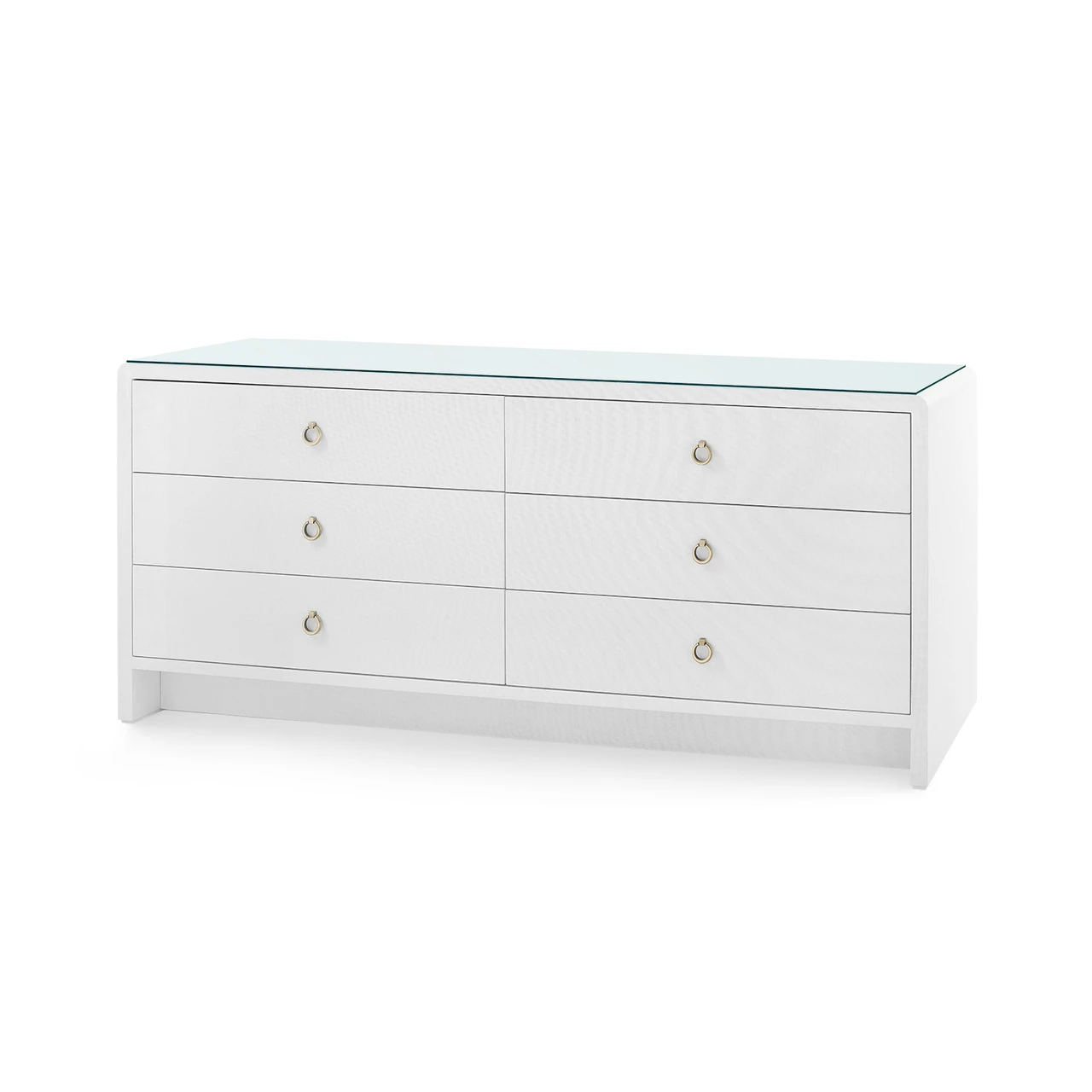 Bryant Linen Extra Wide Large 6-Drawer with Glass Top, Chiffon White