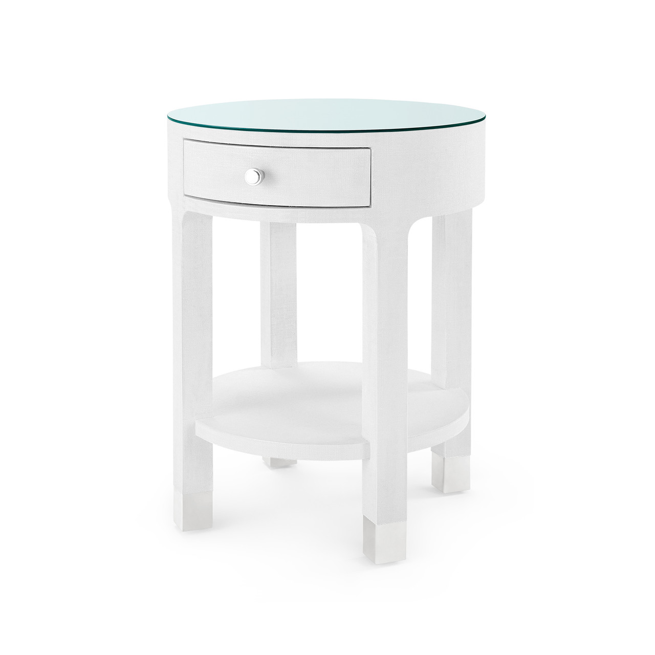 Dakota 1-Drawer Round Side Table with Glass Top, Cream