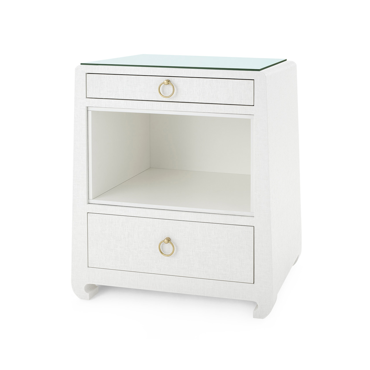 Ming 2-Drawer Side Table with Glass Top, Chiffon White