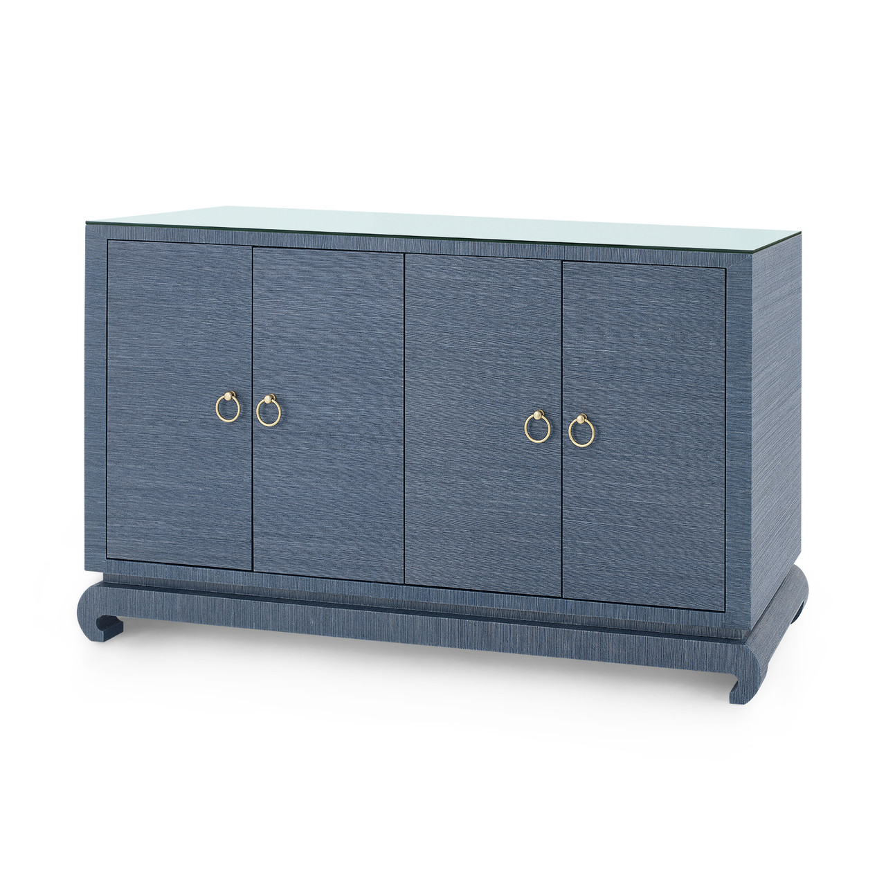 Meredith 4-Door Cabinet with Glass Top, Navy Blue