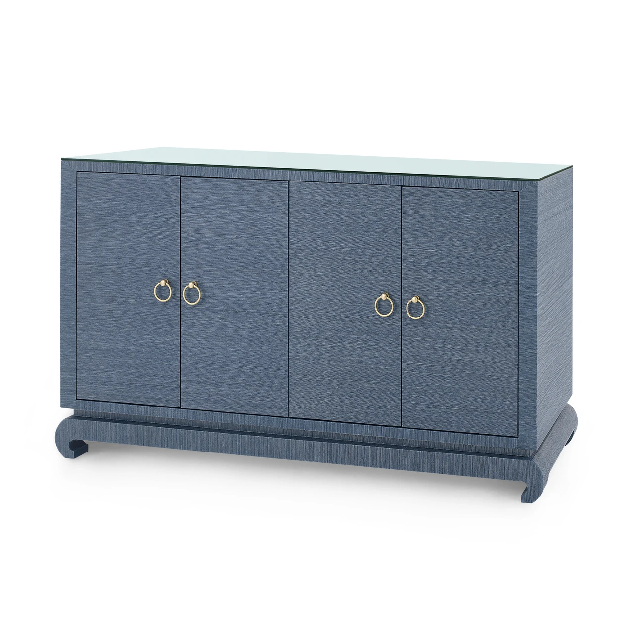 Meredith 4-Door Cabinet with Glass Top, Navy Blue