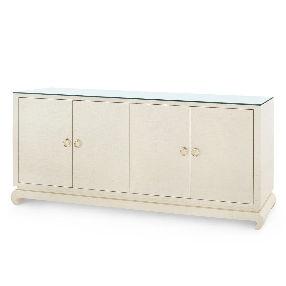 Meredith Extra Large 4-Door Cabinet with Glass Top, Canvas Cream