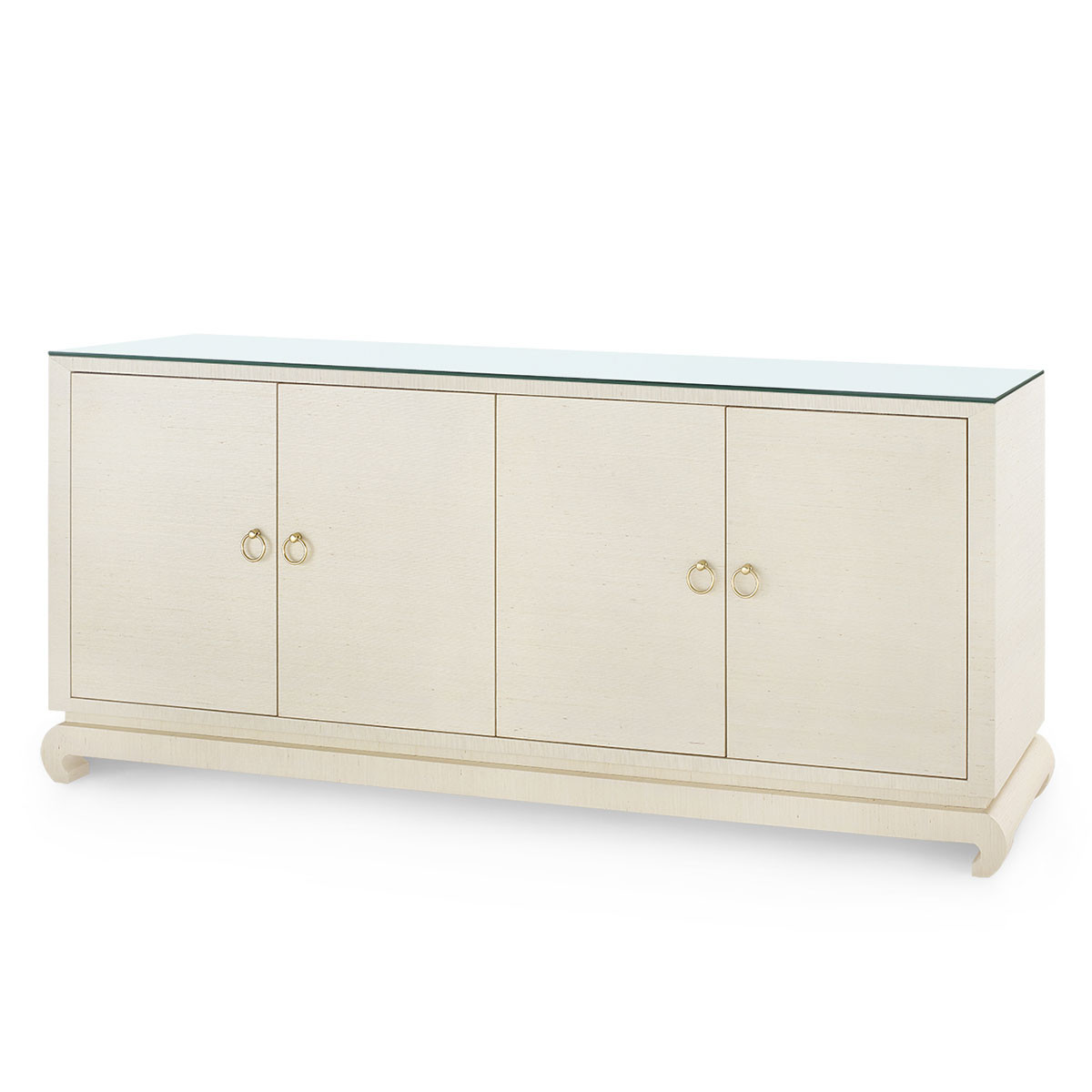 Meredith Extra Large 4-Door Cabinet with Glass Top, Canvas Cream