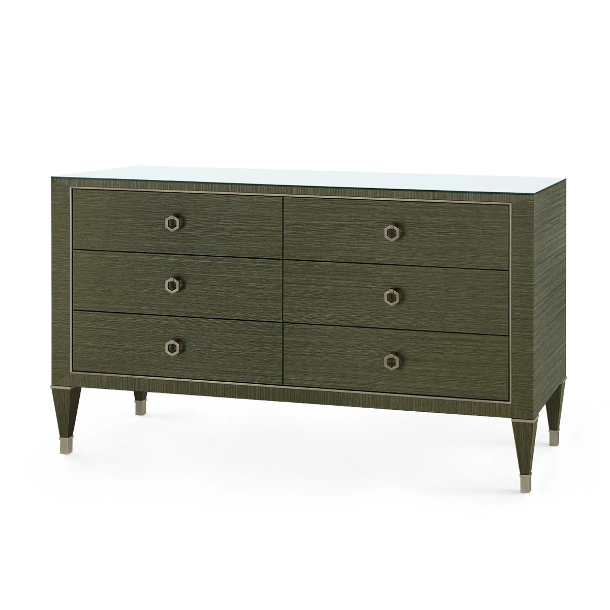 Morris Extra Large 6-Drawer with Glass Top, Deep Olive