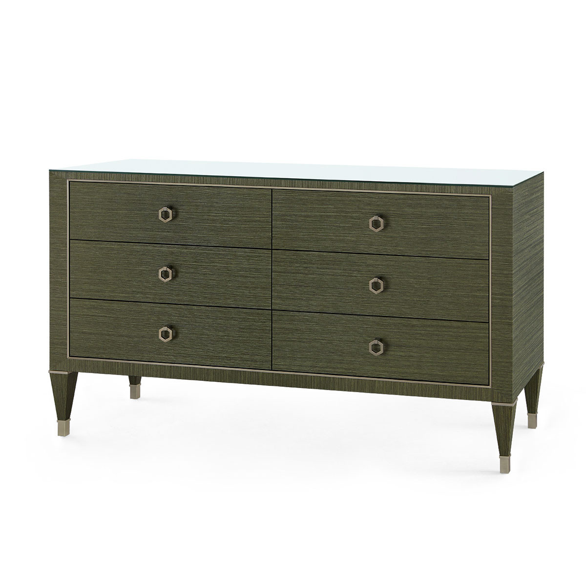 Morris Extra Large 6-Drawer with Glass Top, Deep Olive
