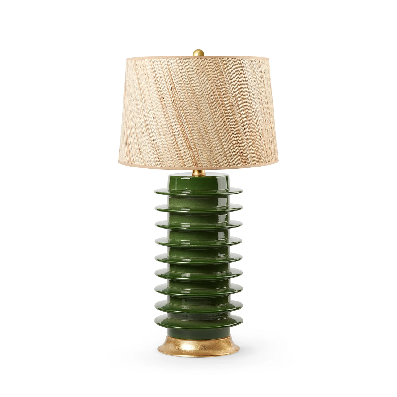 Elektra Lamp with Shade 17-inch Papyrus, with Gold, Dark Green
