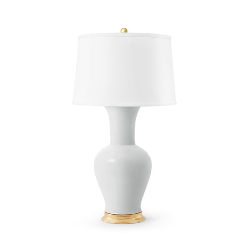 Acacia Lamp with Shade 17-inch White Linen, with Gold, Coconut