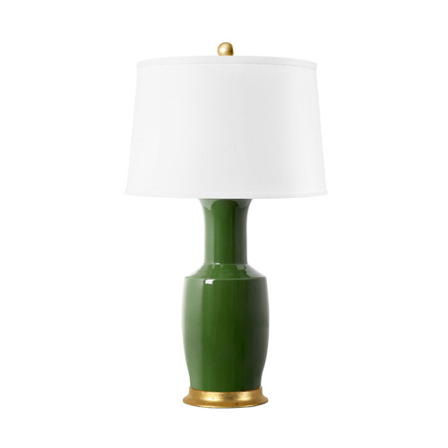 Alia Lamp with Shade 17-inch White Linen, with Gold, Dark Green