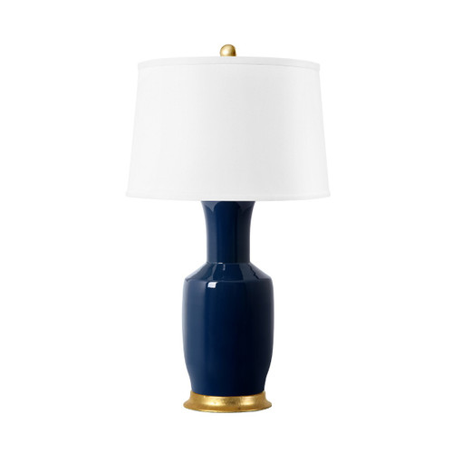 Alia Lamp with Shade 17-inch White Linen, with Gold, Navy Blue