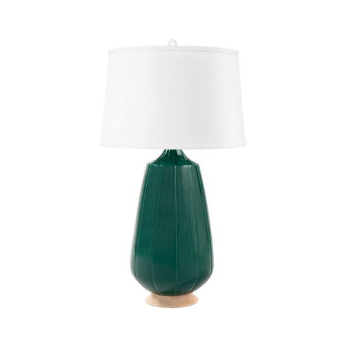 Aurora Lamp with Shade 17-inch White Linen, with Gold, Emerald Green