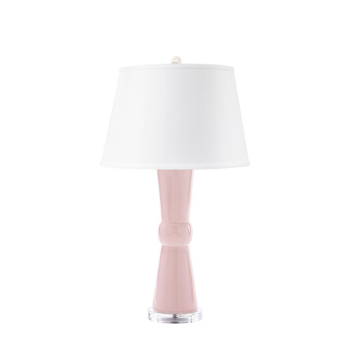 Clarissa Lamp with Shade 16-inch White Linen, with Nickel, Pink