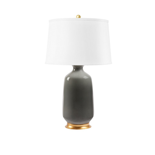 Carolyn Lamp with Shade 17-inch White Linen, with Gold, Stormy Gray