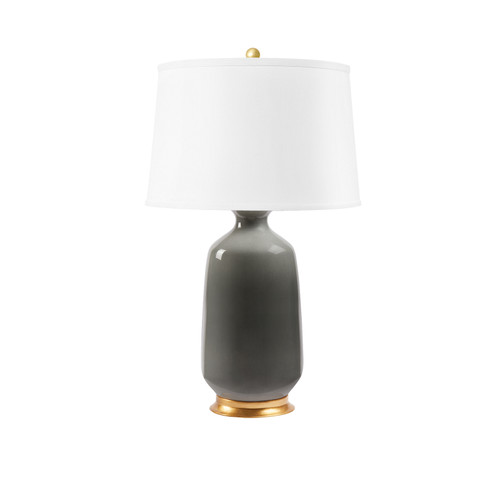 Carolyn Lamp with Shade 17-inch White Linen, with Gold, Stormy Gray