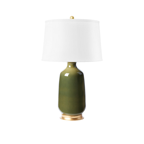 Carolyn Lamp with Shade 17-inch White Linen, with Gold, Olive Green