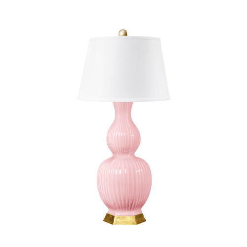 Delft Lamp with Shade 16-inch White Linen, with Gold, Peony Pink