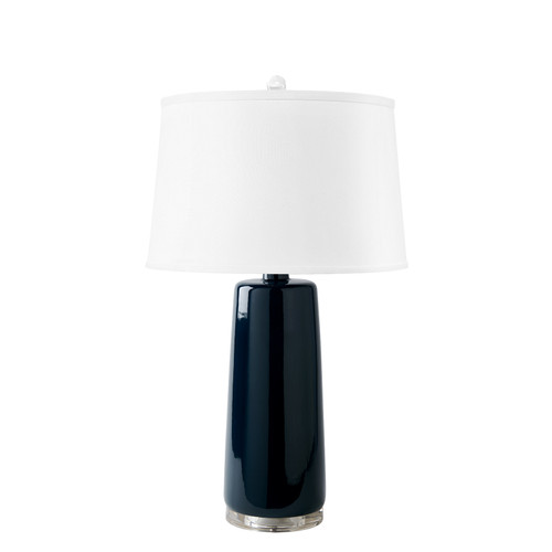 Edgware Lamp with Shade 17-inch White Linen, with Nickel, Midnight Blue