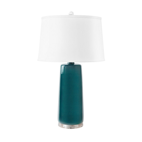 Edgware Lamp with Shade 17-inch White Linen, with Nickel, Green Lapis