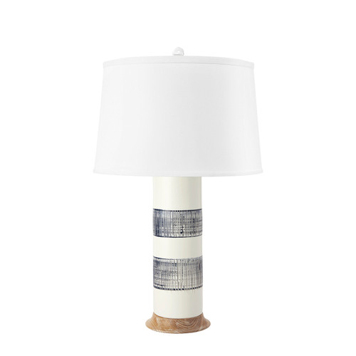 Elena Lamp with Shade 17-inch White Linen, with Nickel, Blue and White