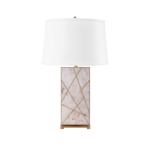 Elgin Lamp with Shade 17-inch White Linen, with Gold, Alabaster