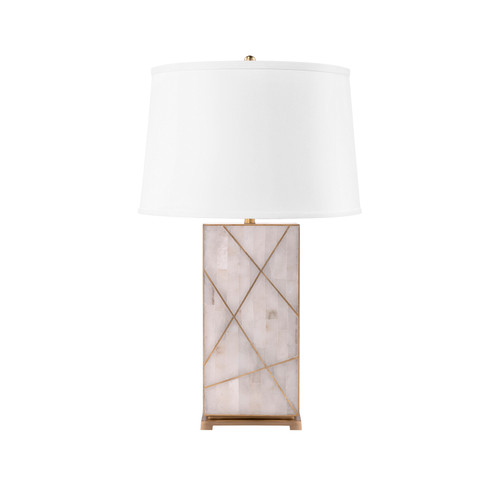 Elgin Lamp with Shade 17-inch White Linen, with Gold, Alabaster