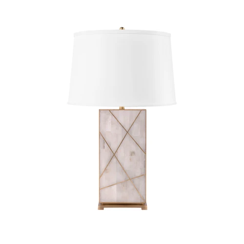 Elgin Lamp with Shade 17-inch White Linen, with Gold, Alabaster