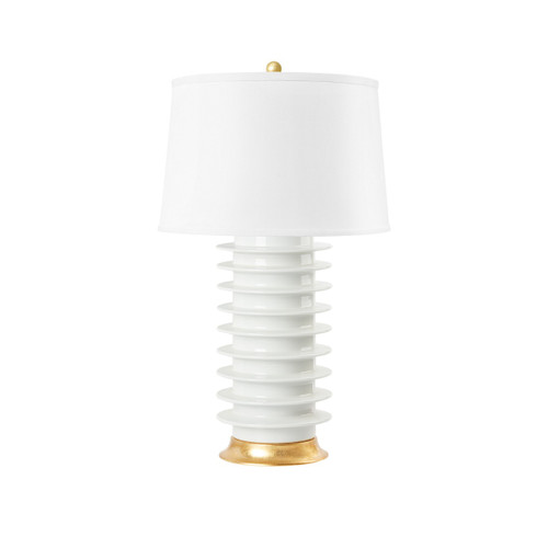 Elektra Lamp with Shade 17-inch White Linen, with Gold, Cool White