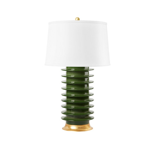 Elektra Lamp with Shade 17-inch White Linen, with Gold, Dark Green