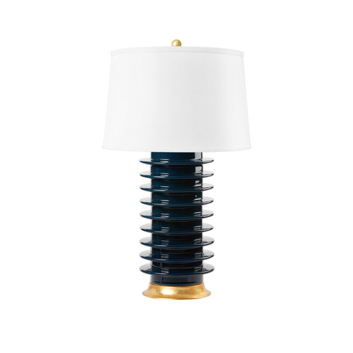 Elektra Lamp with Shade 17-inch White Linen, with Gold, Navy Blue