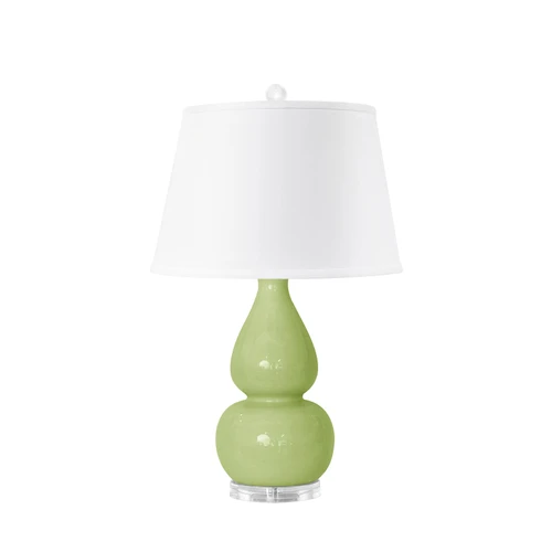 Emilia Lamp with Shade 16-inch White Linen, with Nickel, Light Green